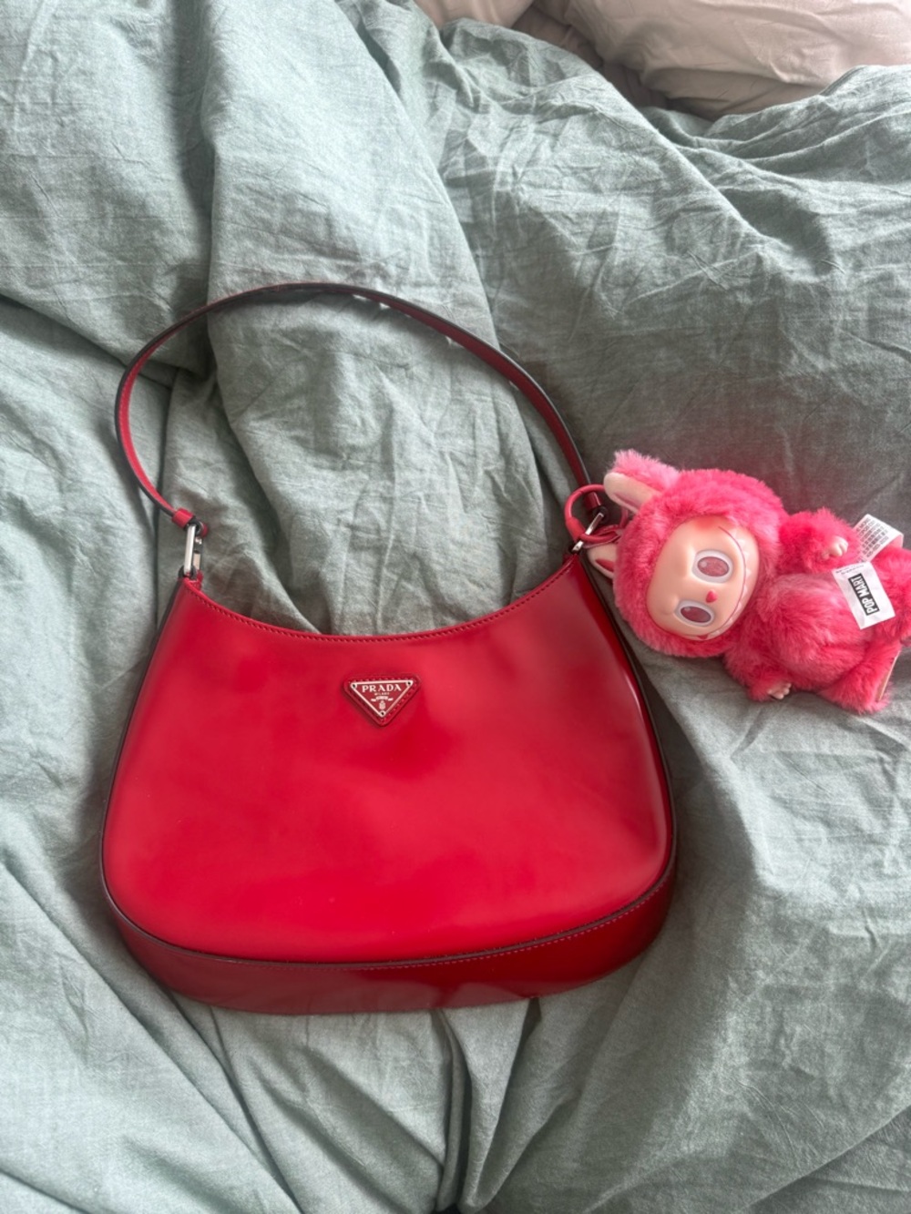 Prada Cherry Red Cleo Brushed Leather Shoulder Bag - Picture 3 of 7
